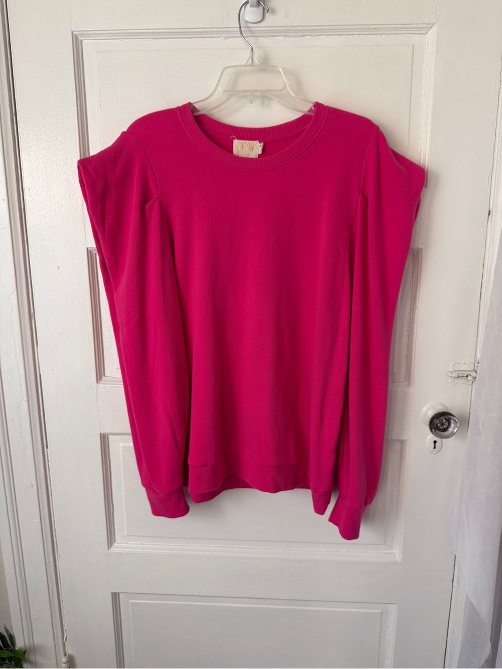 Nation LTD Joss Sweatshirt Barbie Pink Draped Sleeves Cotton Casual Comfy Lg - Picture 10 of 16